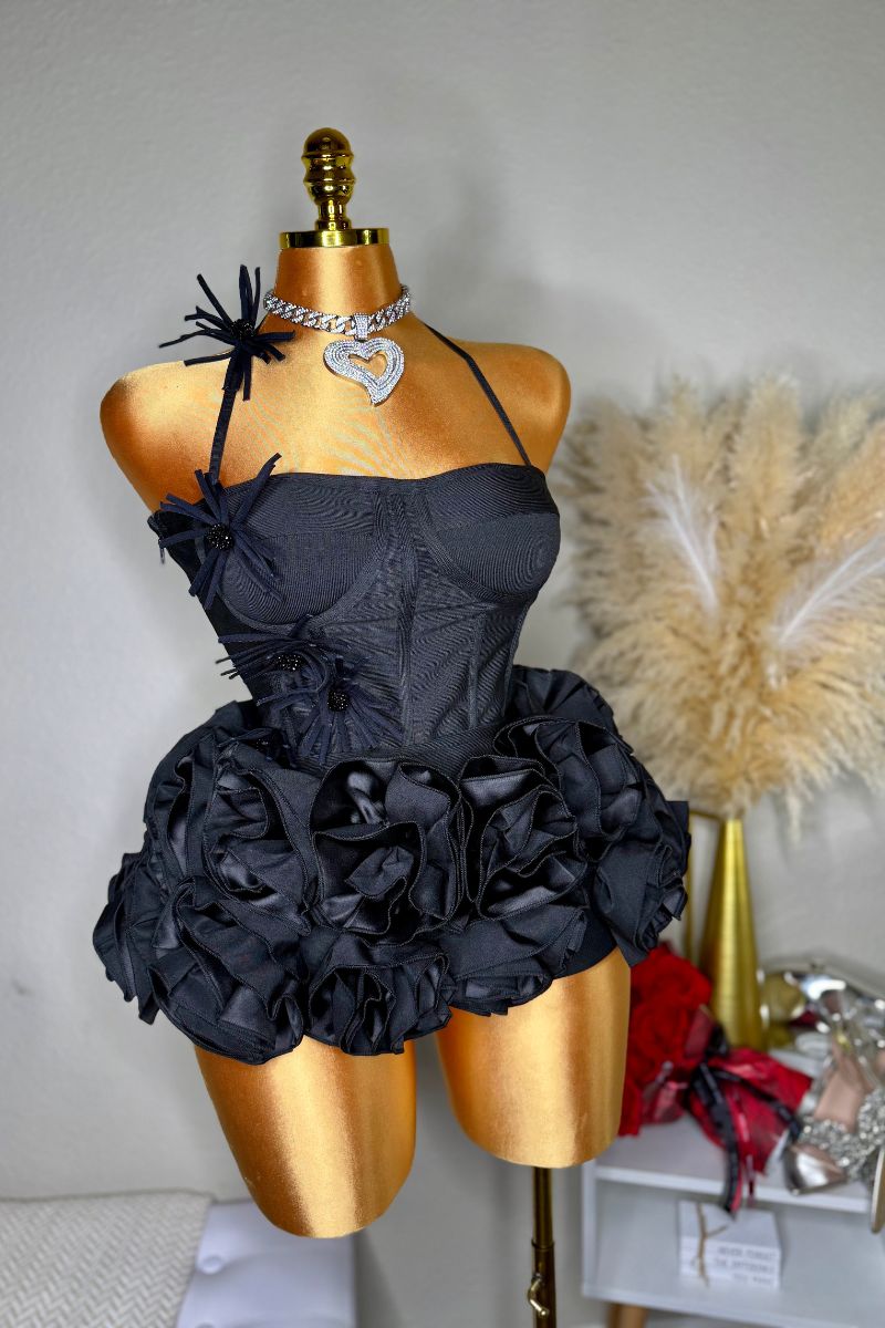 Sophia Rose 3-D Skirt Set -Black
