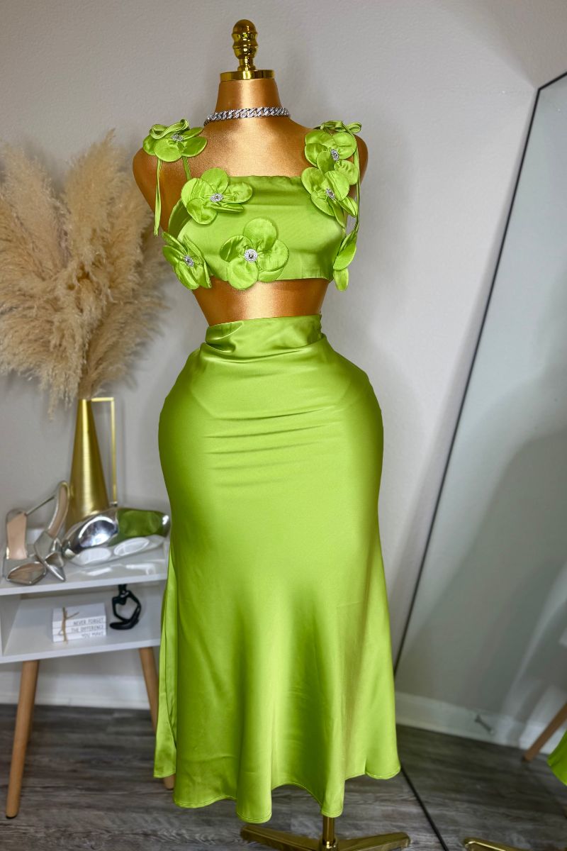 Aria 3-D Skirt Set - Green