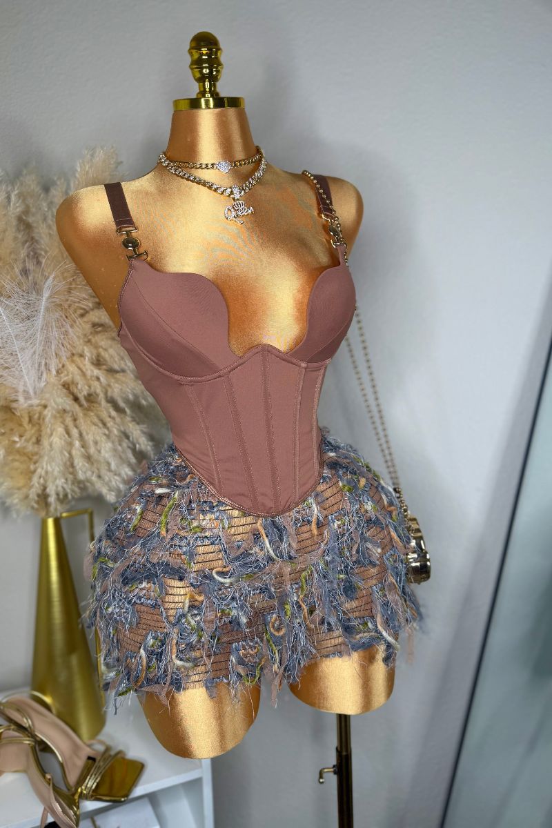 Tassle Me Skirt Set - Brown